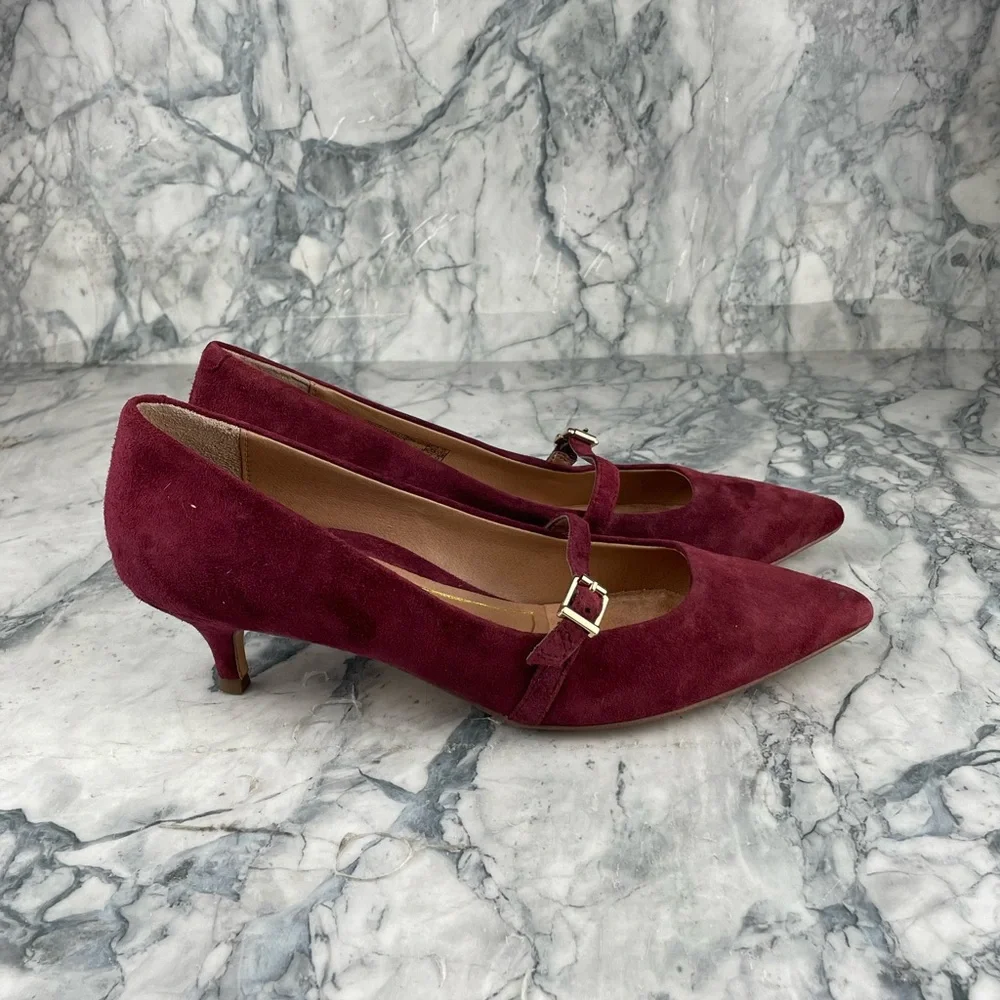 Vionic- Kit Minnie- Kitten Heel Suede Mary Jane Heels- Wine- Size 7.5 - Picture 9 of 13